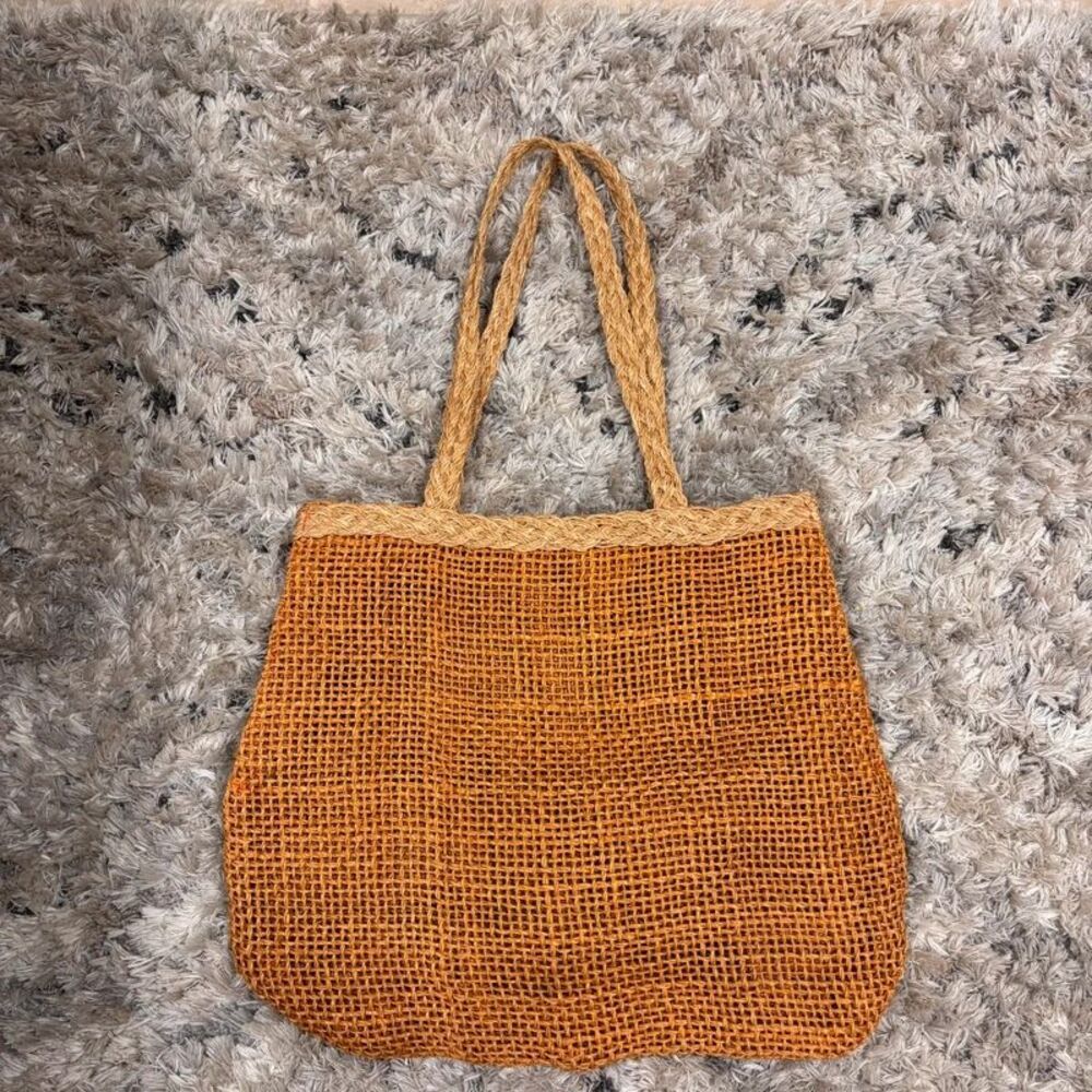 Vintage Handmade Philippines Woven Abaca Straw Market Tote Beach Boho Bag Large